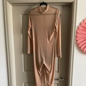 Sequin nude catsuit sheer plus size 2X